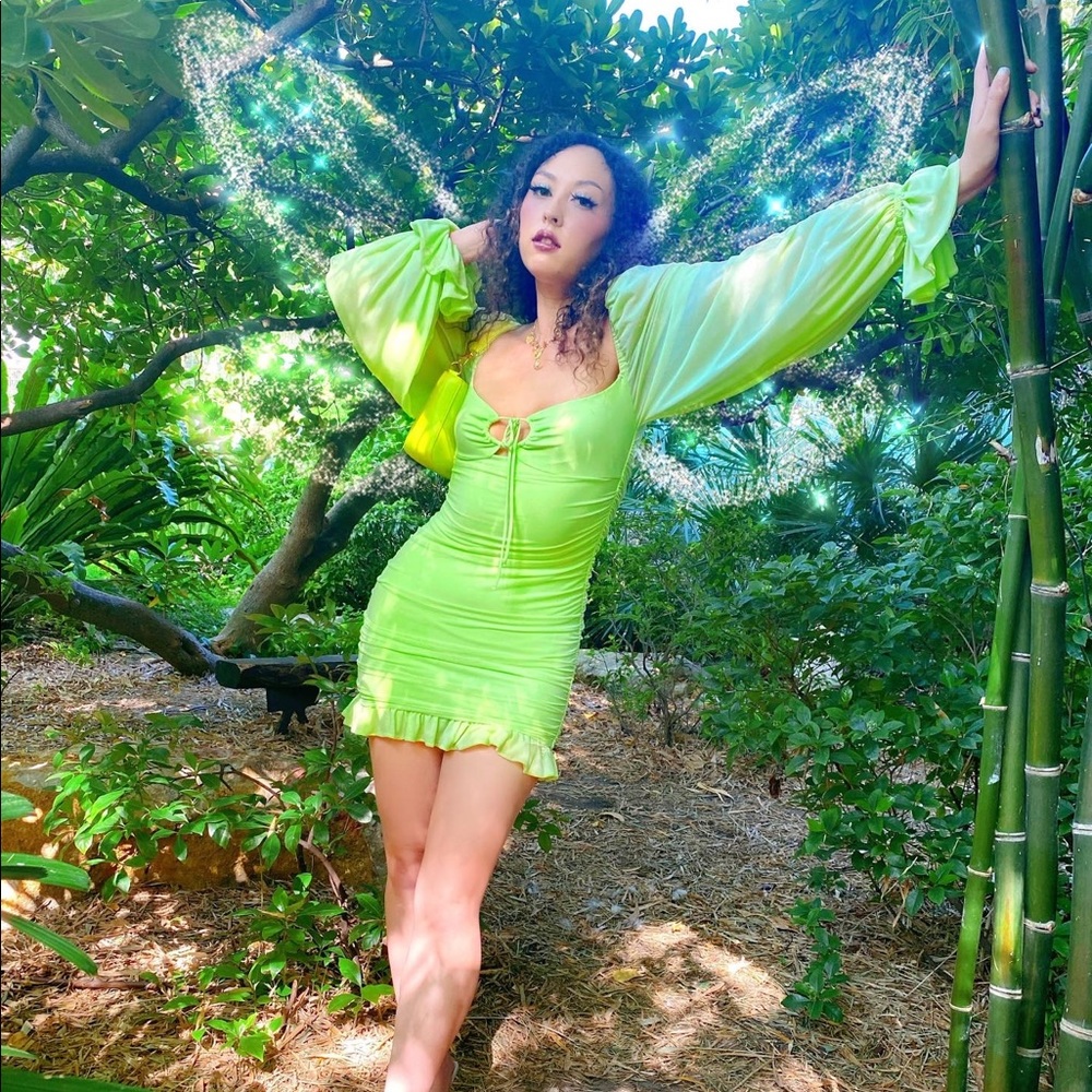 OhPolly Time to Escape Mesh Mini Dress in Lime